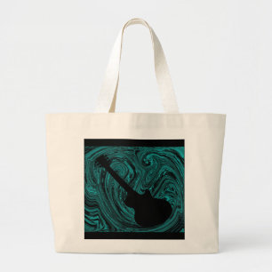 Abstract Swirls Guitar Bag, Teal Large Tote Bag
