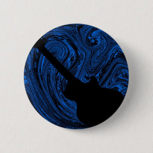 Abstract Swirls Guitar Button, Blue 6 Cm Round Badge