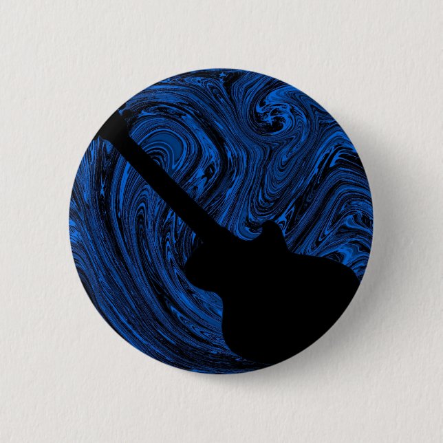 Abstract Swirls Guitar Button, Blue 6 Cm Round Badge (Front)