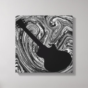 Abstract Swirls Guitar Canvas Print, Black & White Print