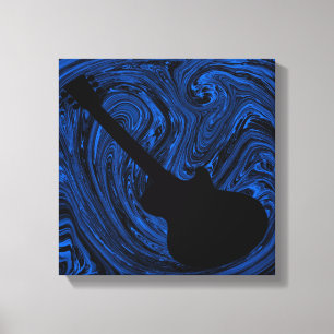 Abstract Swirls Guitar Canvas Print, Blue Print