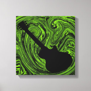 Abstract Swirls Guitar Canvas Print, Green
