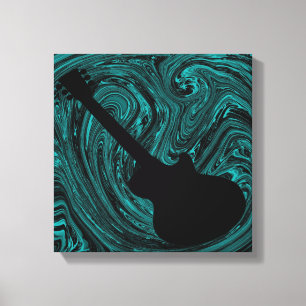 Abstract Swirls Guitar Canvas Print, Teal Print
