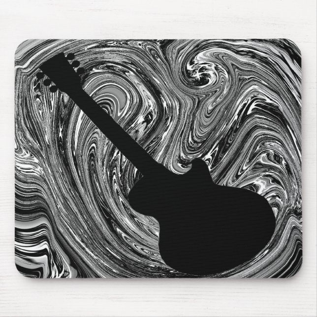 Abstract Swirls Guitar Mousepad, Black & White Mouse Mat (Front)
