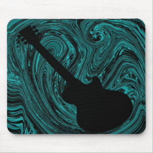 Abstract Swirls Guitar Mousepad, Teal Mouse Mat