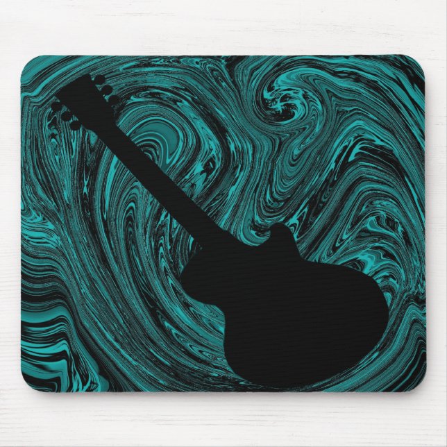 Abstract Swirls Guitar Mousepad, Teal Mouse Mat (Front)