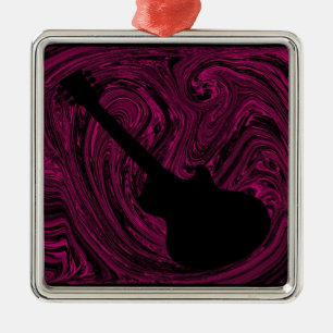 Abstract Swirls Guitar Ornament, Magenta Metal Tree Decoration