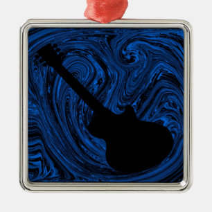 Abstract Swirls Guitar Ornament, Royal Blue Metal Tree Decoration