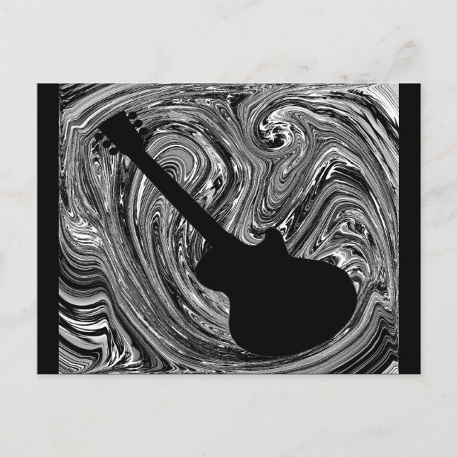 Abstract Swirls Guitar Postcard, Black & White Postcard (Front)