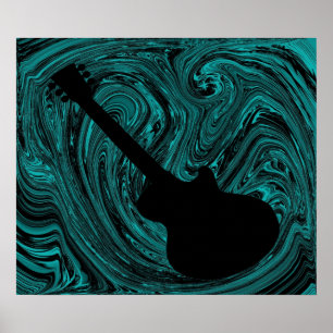 Abstract Swirls Guitar Poster, Teal Poster