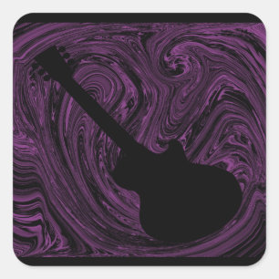 Abstract Swirls Guitar Square Stickers, Purple Sticker