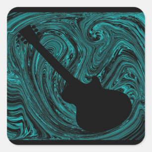 Abstract Swirls Guitar Square Stickers, Teal Sticker