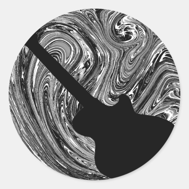 Abstract Swirls Guitar Stickers, Black and White Classic Round Sticker (Front)