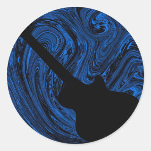 Abstract Swirls Guitar Stickers, Blue Classic Round Sticker