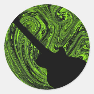 Abstract Swirls Guitar Stickers, Green Classic Round Sticker