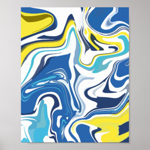 Abstract Swirls in Blue, Yellow, and White Poster
