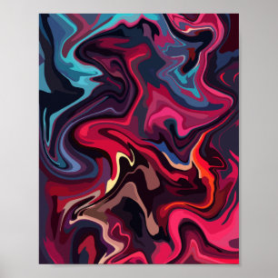 Abstract Swirls in Deep Red and Blue Tones Poster