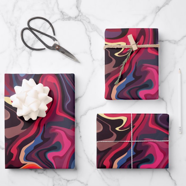 Abstract Swirls in Deep Red and Blue Tones Wrapping Paper Sheet (Front)
