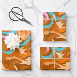 Abstract Swirls in Orange, and Light Blue Wrapping Paper Sheet