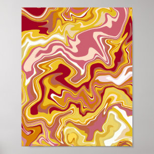 Abstract Swirls in Red, Yellow, pink, & White Poster