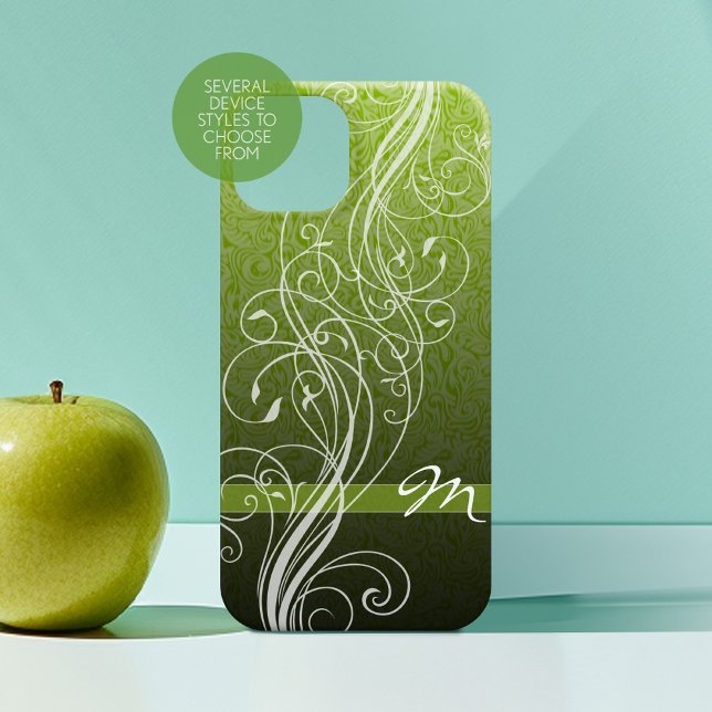 Abstract Swirls on moody green with Monogram Case-Mate iPhone Case (Personalized Phone Case with Custom Text)