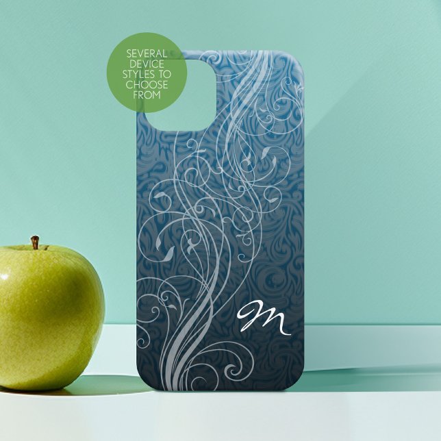Abstract Swirls on teal with Monogram Case-Mate iPhone Case (Personalized Phone Case with Custom Text)