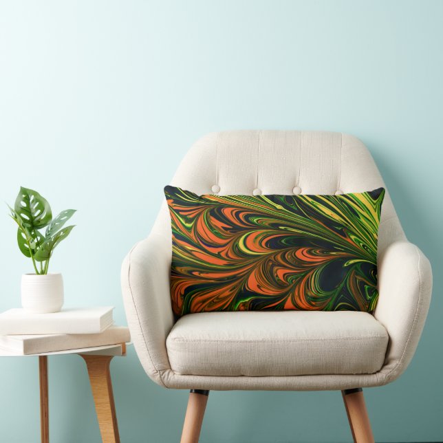 Abstract Swirls - Orange Green Modern Art  Lumbar Cushion (Chair)