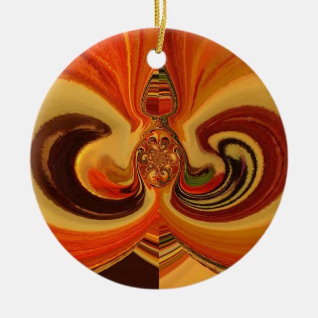 Abstract Swirls with Teardrop Centre Art Print Ceramic Tree Decoration (Front)