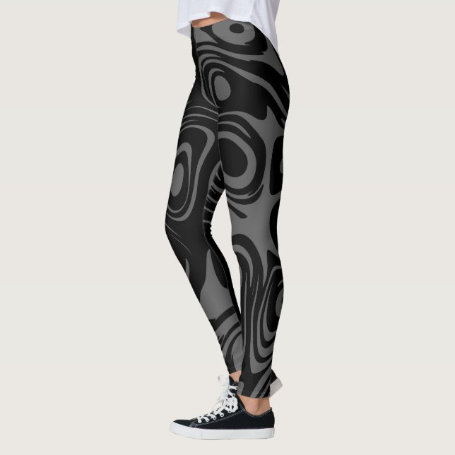 Abstract Swirly Pattern Black and Grey  Leggings (Left)