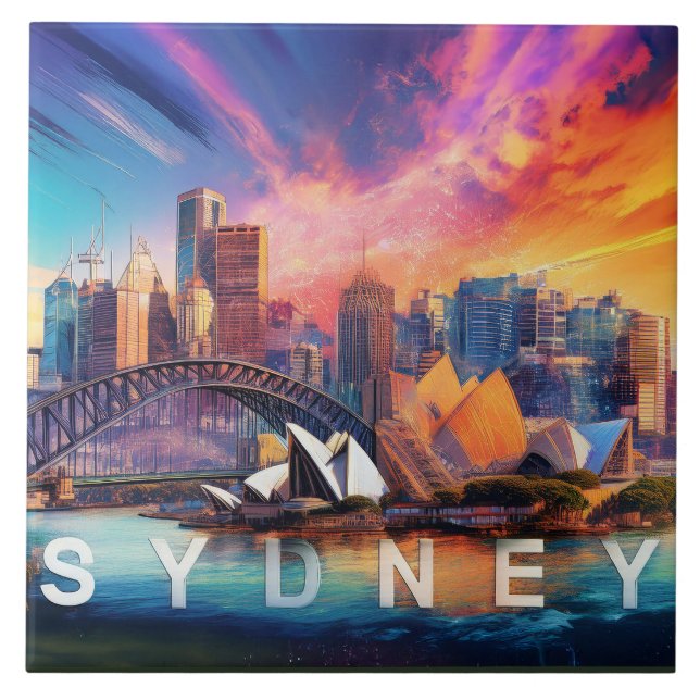 Abstract Sydney Skyline Art Modern  Tile (Front)