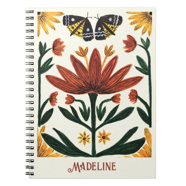Abstract Symmetrical Flowers and Moths Notebook (Front)