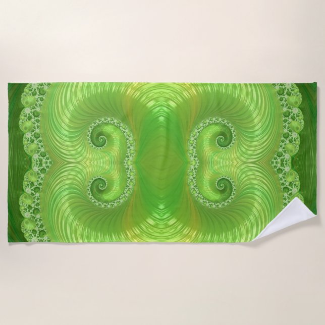 Abstract Symmetrical Green Fractal Beach Towel (Front)