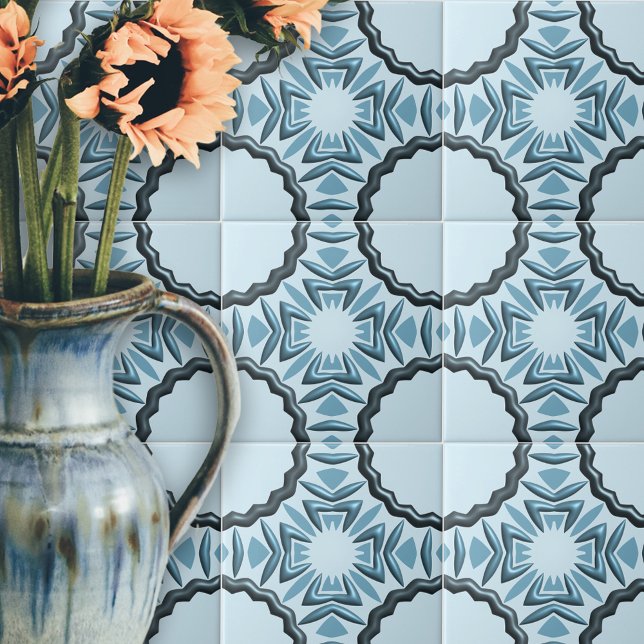 Abstract Symmetrical Teal Motifs With 3D Effects Tile (Creator Uploaded)