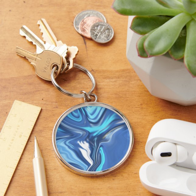 Abstract Symphony in Blue 2 Key Ring (Desk)