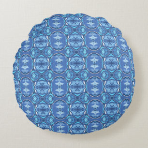 Abstract Symphony in Blue 2 Round Cushion