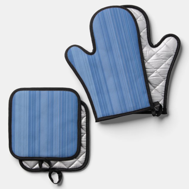 Abstract Symphony in Blue 3 Oven Mitt & Pot Holder Set (Front/Back)