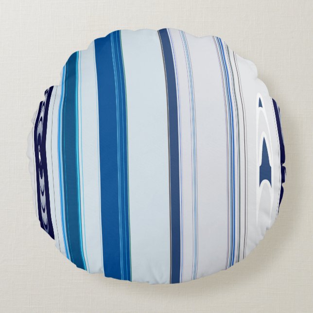 Abstract Symphony in Blue 5 (Vertical Lines) Round Cushion (Front)