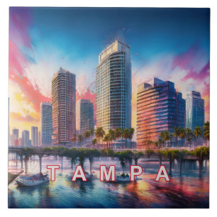 Abstract Tampa Skyline Art Modern Tile