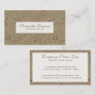Abstract Tan & Gold Tree Brunches Pattern Business Card