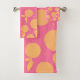 Abstract tangerine pink and yellow pattern bath towel set