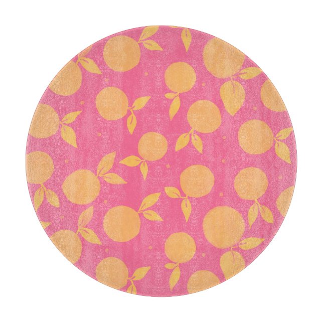 Abstract tangerine pink and yellow pattern cutting board (Front)