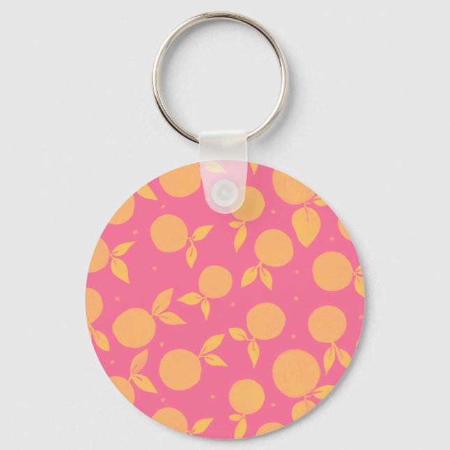 Abstract tangerine pink and yellow pattern key ring (Front)