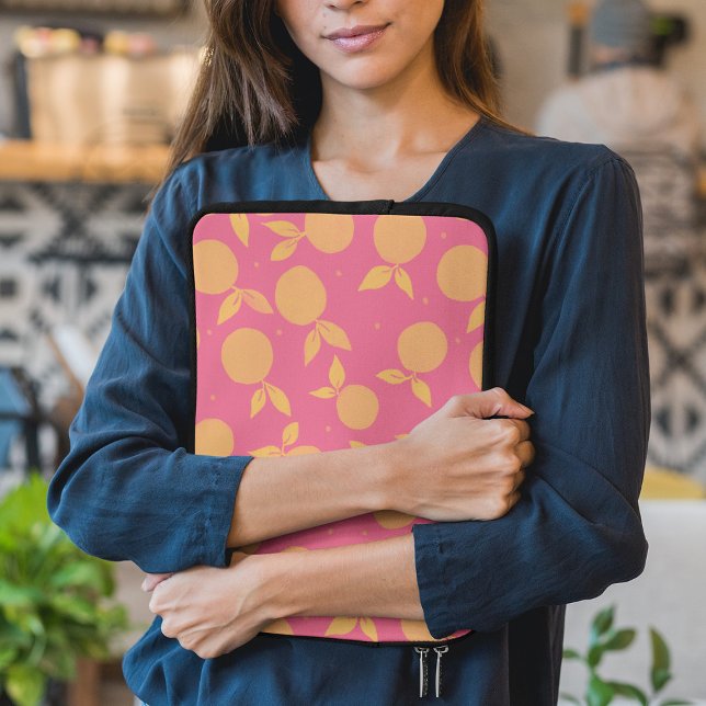 Abstract tangerine pink and yellow pattern laptop sleeve (Creator Uploaded)