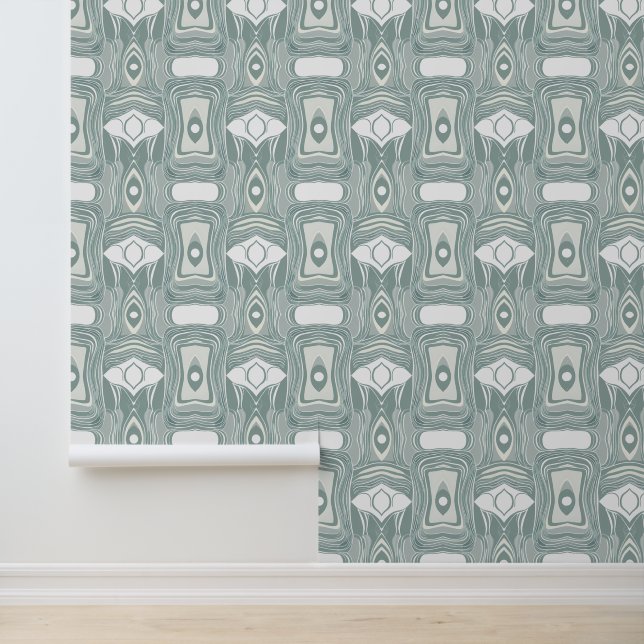 Abstract Teal and Cream Organic Pattern Wallpaper (Application)