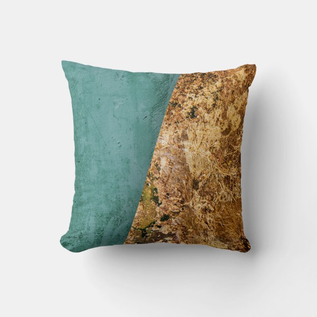 Abstract Teal and Gold Cushion (Front)