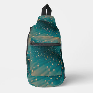 Abstract Teal and Gold Particle Wave  Sling Bag