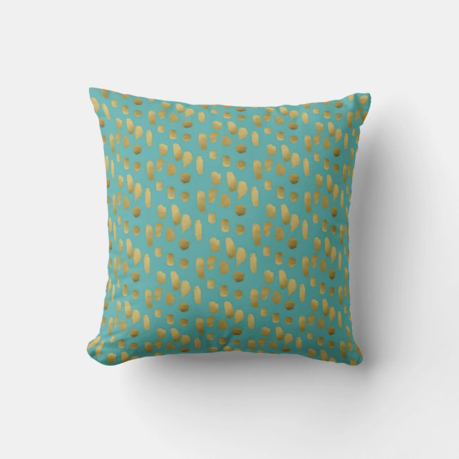 Abstract Teal and Gold Pattern Cushion (Front)