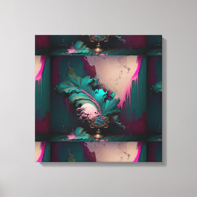 Abstract Teal and Pink Burst Canvas Print (Front)