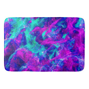 Abstract Teal and Pink Flames  Bath Mat