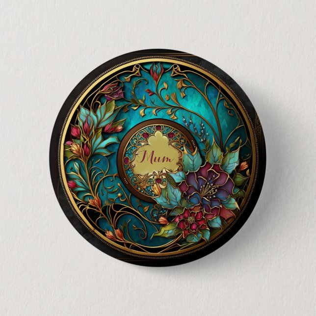 Abstract Teal and pink stained glass Mother's Day 6 Cm Round Badge (Front)